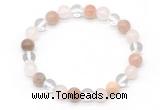 CGB8008 8mm white crystal, rose quartz & sunstone beaded stretchy bracelets