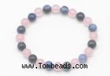CGB8010 8mm rose quartz & sodalite gemstone beaded stretchy bracelets