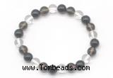 CGB8021 8mm white crystal, smoky quartz & black agate beaded stretchy bracelets