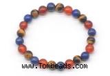 CGB8028 8mm lapis lazuli, yellow tiger eye & red agate beaded stretchy bracelets