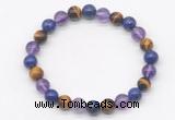 CGB8030 8mm amethyst, lapis lazuli & yellow tiger eye beaded stretchy bracelets