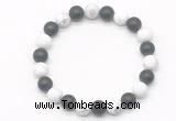 CGB8045 8mm matte white howlite & matte black agate beaded stretchy bracelets