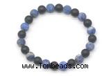 CGB8048 8mm matte lapis lazuli & matte black agate beaded stretchy bracelets