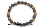 CGB8049 8mm yellow tiger eye & matte black agate beaded stretchy bracelets