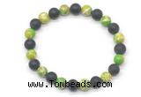 CGB8055 8mm green sea sediment jasper & matte black agate beaded stretchy bracelets