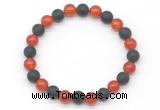 CGB8056 8mm red agate & matte black agate beaded stretchy bracelets