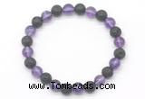 CGB8068 8mm amethyst & black lava beaded stretchy bracelets