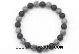 CGB8075 8mm grey picture jasper & black lava beaded stretchy bracelets