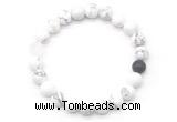 CGB8091 8mm matte white howlite, white crystal & black agate beaded stretchy bracelets