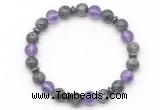 CGB8105 8mm black labradorite, amethyst & hematite power beads bracelet