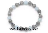 CGB8108 8mm labradorite, aquamarine & hematite power beads bracelet