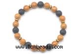 CGB8133 8mm wooden jasper, black lava & hematite power beads bracelet