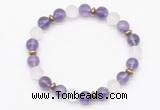 CGB8143 8mm amethyst, matte white crystal & hematite power beads bracelet