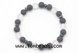 CGB8144 8mm matte black agate, white crystal & hematite power beads bracelet