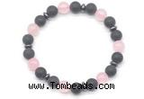 CGB8146 8mm matte black agate, rose quartz & hematite power beads bracelet