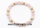 CGB8154 8mm white fossil jasper, matte rose quartz & hematite power beads bracelet