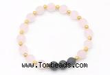 CGB8182 8mm matte rose quartz & black lava beaded stretchy bracelets