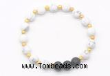 CGB8185 8mm matte white howlite & black lava beaded stretchy bracelets