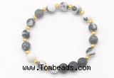 CGB8195 8mm matte black white jasper & black lava beaded stretchy bracelets