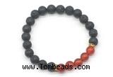 CGB8283 8mm black lava & red agate beaded mala stretchy bracelets