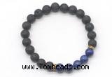 CGB8291 8mm black lava & lapis lazuli beaded mala stretchy bracelets