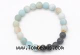 CGB8295 8mm matte amazonite & black lava beaded mala stretchy bracelets