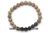 CGB8296 8mm matte unakite & black lava beaded mala stretchy bracelets