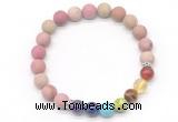 CGB8307 8mm matte pink wooden jasper 7 chakra beaded mala stretchy bracelets