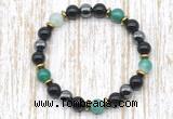 CGB8346 8mm green banded agate, black onyx & hematite energy bracelet
