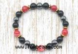 CGB8348 8mm red banded agate, black onyx & hematite energy bracelet