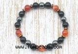 CGB8349 8mm red banded agate, black onyx & hematite energy bracelet