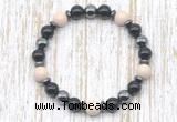 CGB8370 8mm white fossil jasper, black onyx & hematite energy bracelet