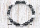 CGB8380 8mm white howlite, black onyx & hematite energy bracelet