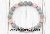 CGB8424 8mm matte grey picture jasper, rose quartz & hematite power beads bracelet