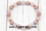 CGB8435 8mm matte pink wooden jasper, rose quartz & hematite power beads bracelet