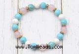 CGB8438 8mm blue howlite, white howlite, rose quartz & hematite power beads bracelet