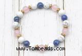 CGB8440 8mm white howlite, lapis lazuli, rose quartz & hematite power beads bracelet