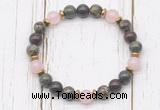 CGB8447 8mm dragon blood jasper, brecciated jasper, rose quartz & hematite power beads bracelet