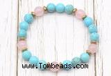 CGB8452 8mm blue howlite turquoise, rose quartz & hematite power beads bracelet