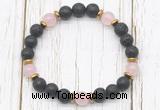 CGB8467 8mm black lava, rose quartz & hematite power beads bracelet