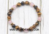 CGB8469 8mm yellow tiger eye, rose quartz & hematite power beads bracelet