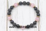 CGB8480 8mm black onyx, black lava, rose quartz & hematite power beads bracelet