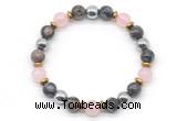 CGB8490 8mm rose quartz, grey opal & hematite energy bracelet