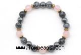 CGB8491 8mm rose quartz, snowflake obsidian & hematite energy bracelet