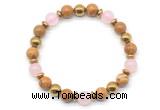 CGB8493 8mm rose quartz, wooden jasper & hematite energy bracelet