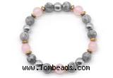 CGB8501 8mm rose quartz, grey picture jasper & hematite energy bracelet