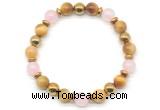 CGB8503 8mm rose quartz, golden tiger eye & hematite energy bracelet