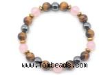 CGB8504 8mm rose quartz, yellow tiger eye & hematite energy bracelet