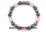 CGB8521 8mm rose quartz, black labradorite & hematite energy bracelet