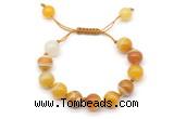 CGB8592 12mm round yellow banded agate adjustable macrame bracelets